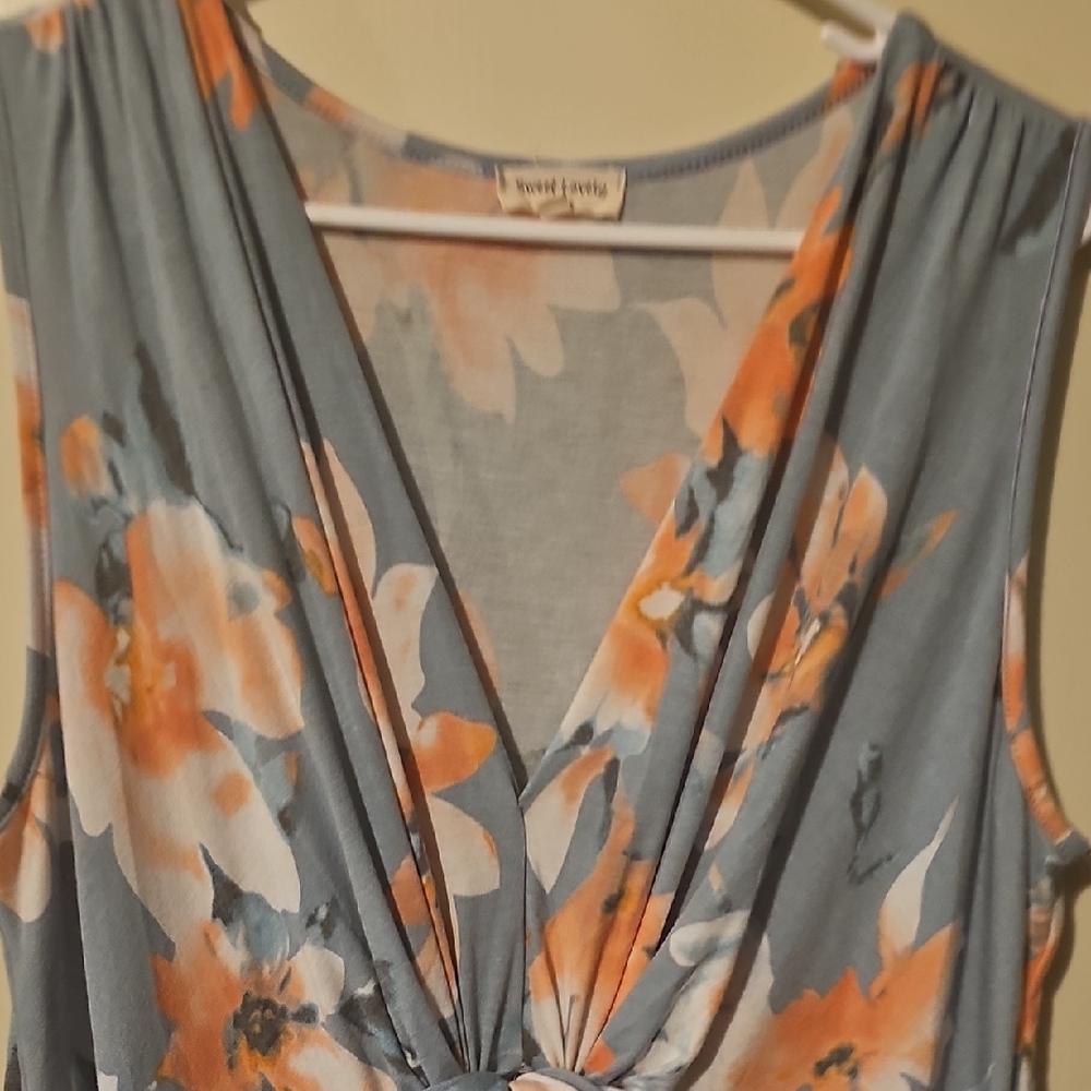 Floral Twist Front Maxi Dress in Blue and Orange